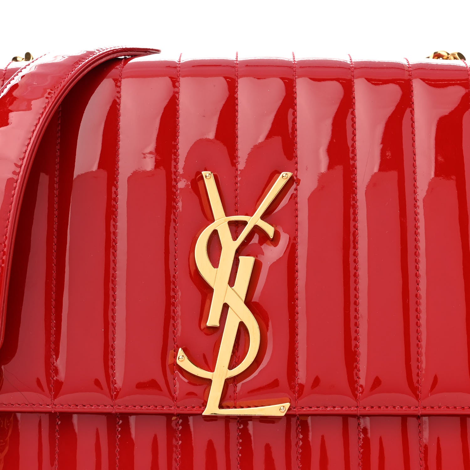 Saint Laurent Patent Matelasse Monogram Large Vicky Chain Bag Rouge Eros 8 of 14