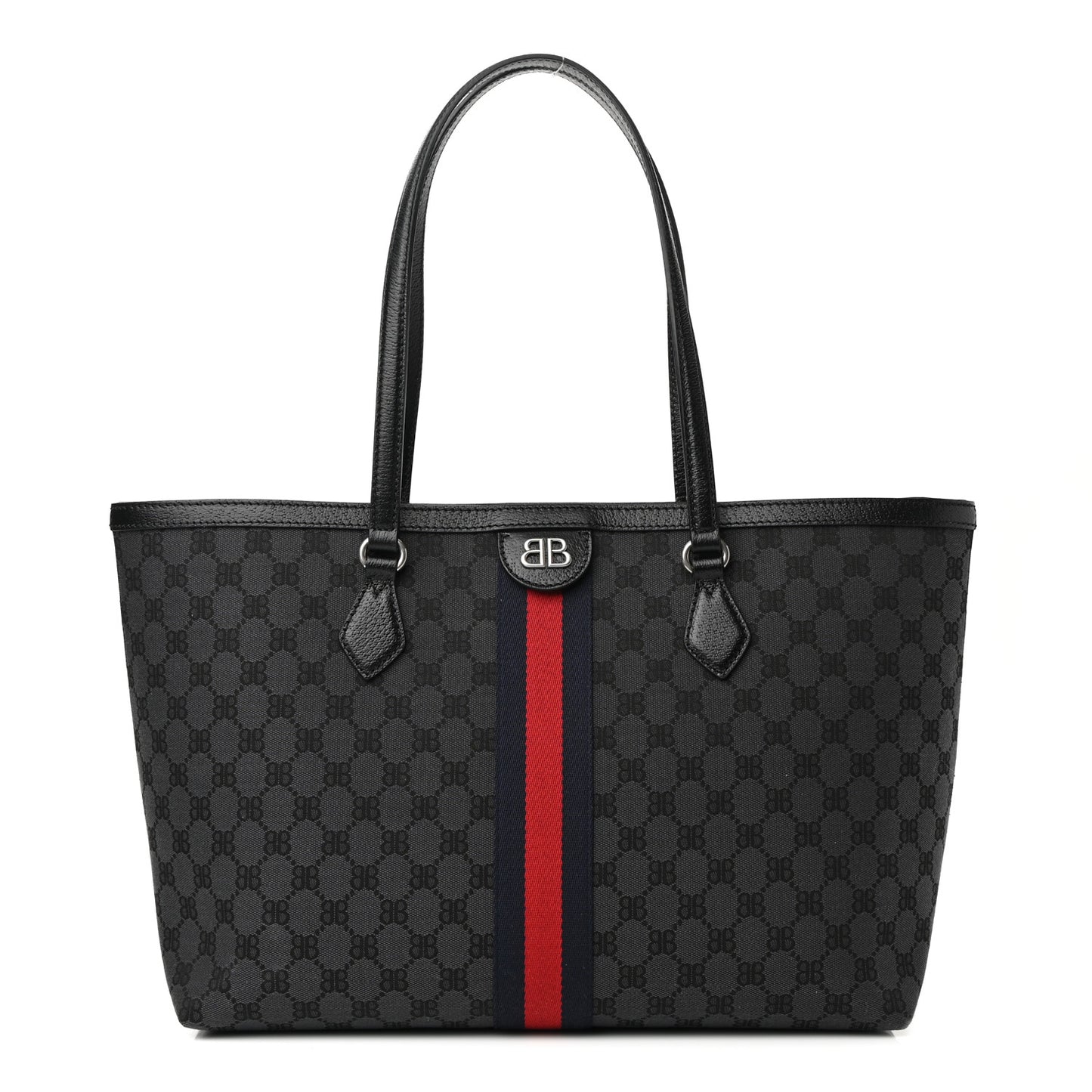 X BALENCIAGA BB Monogram Web Medium Ophidia Shopping Tote Black