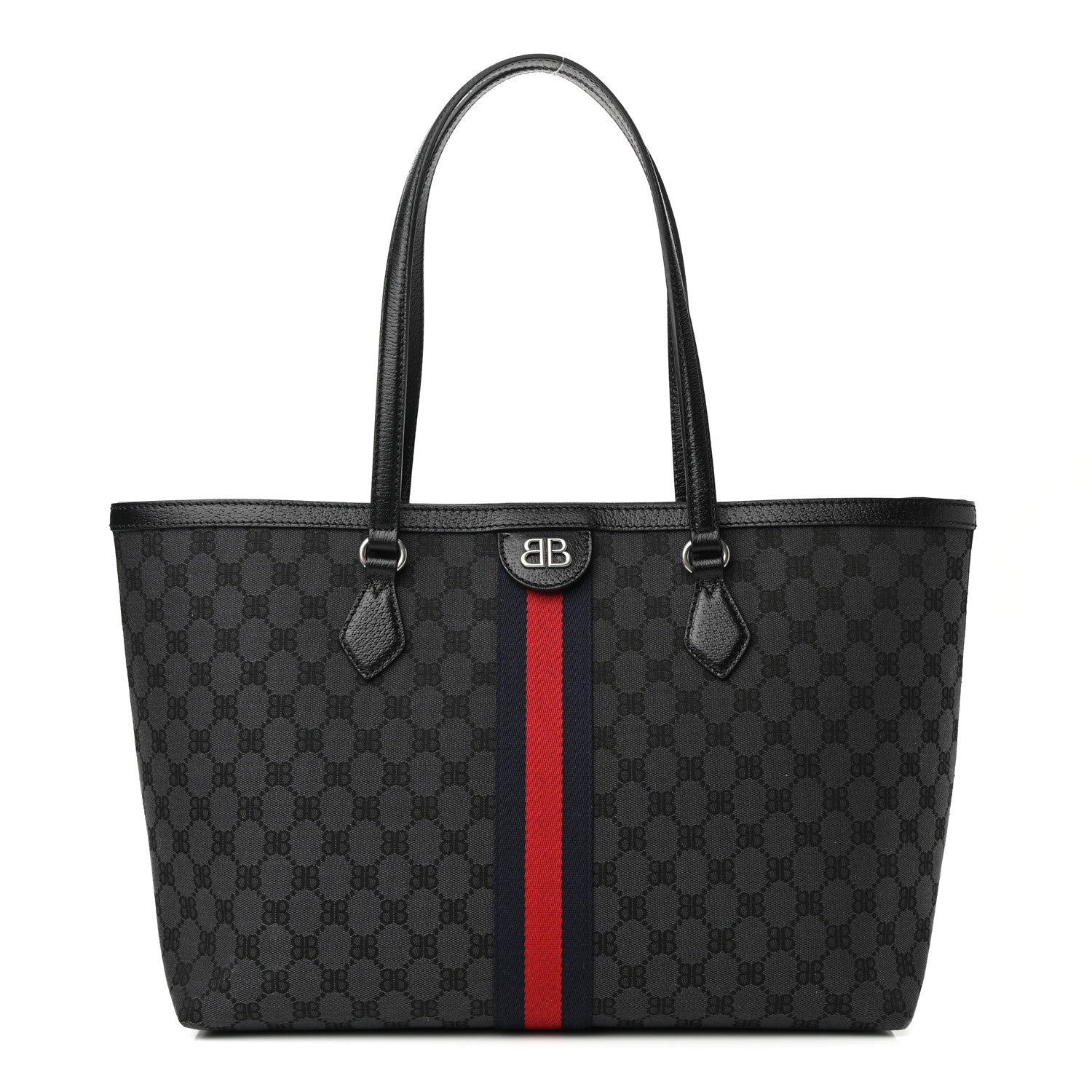 Gucci X BALENCIAGA BB Monogram Web Medium Ophidia Shopping Tote Black 1 of 10