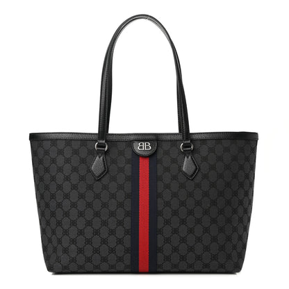 Gucci X BALENCIAGA BB Monogram Web Medium Ophidia Shopping Tote Black 1 of 10