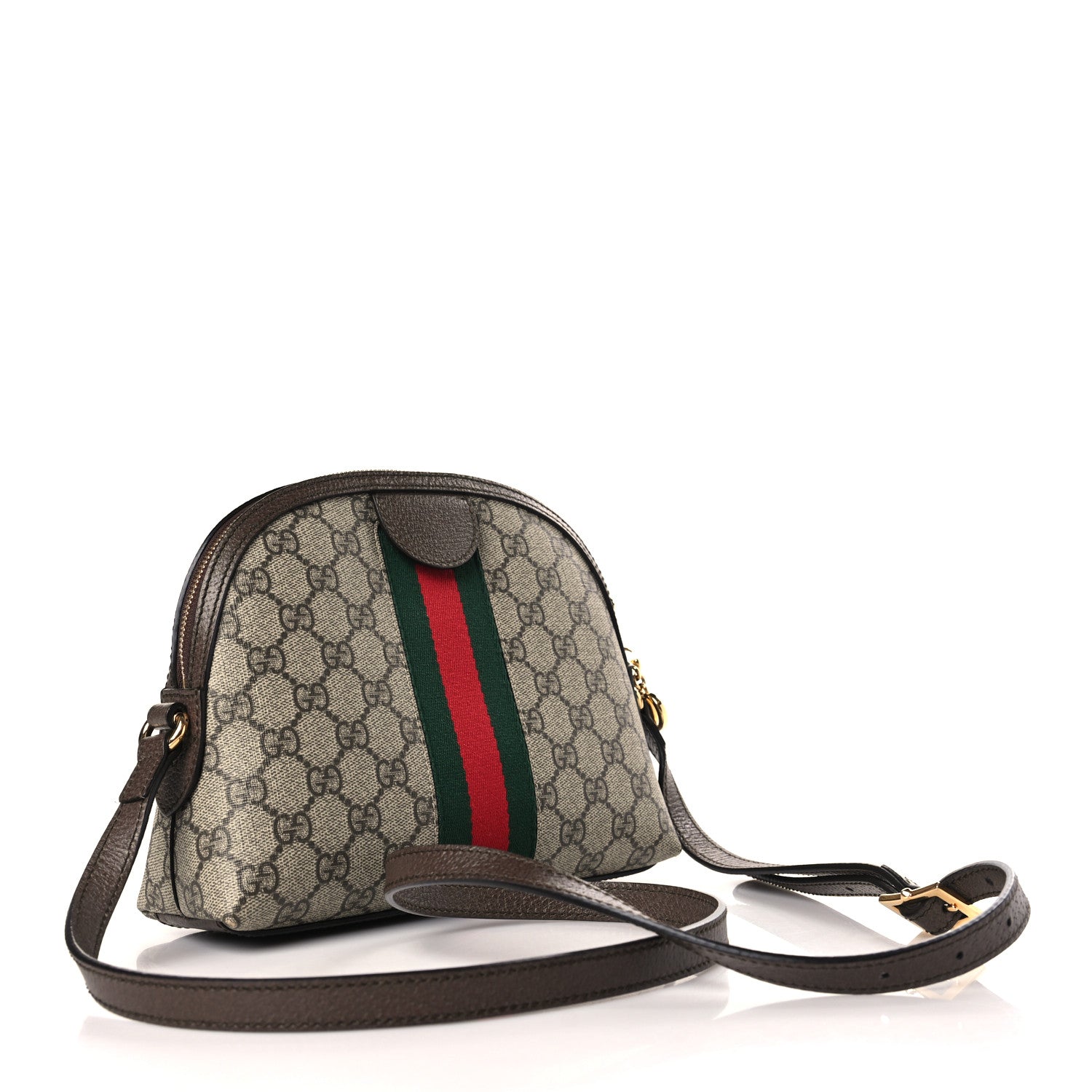 Gucci GG Supreme Monogram Textured Dollar Calfskin Web Small Ophidia Dome Shoulder Bag Beige Ebony New Acero 3 of 9
