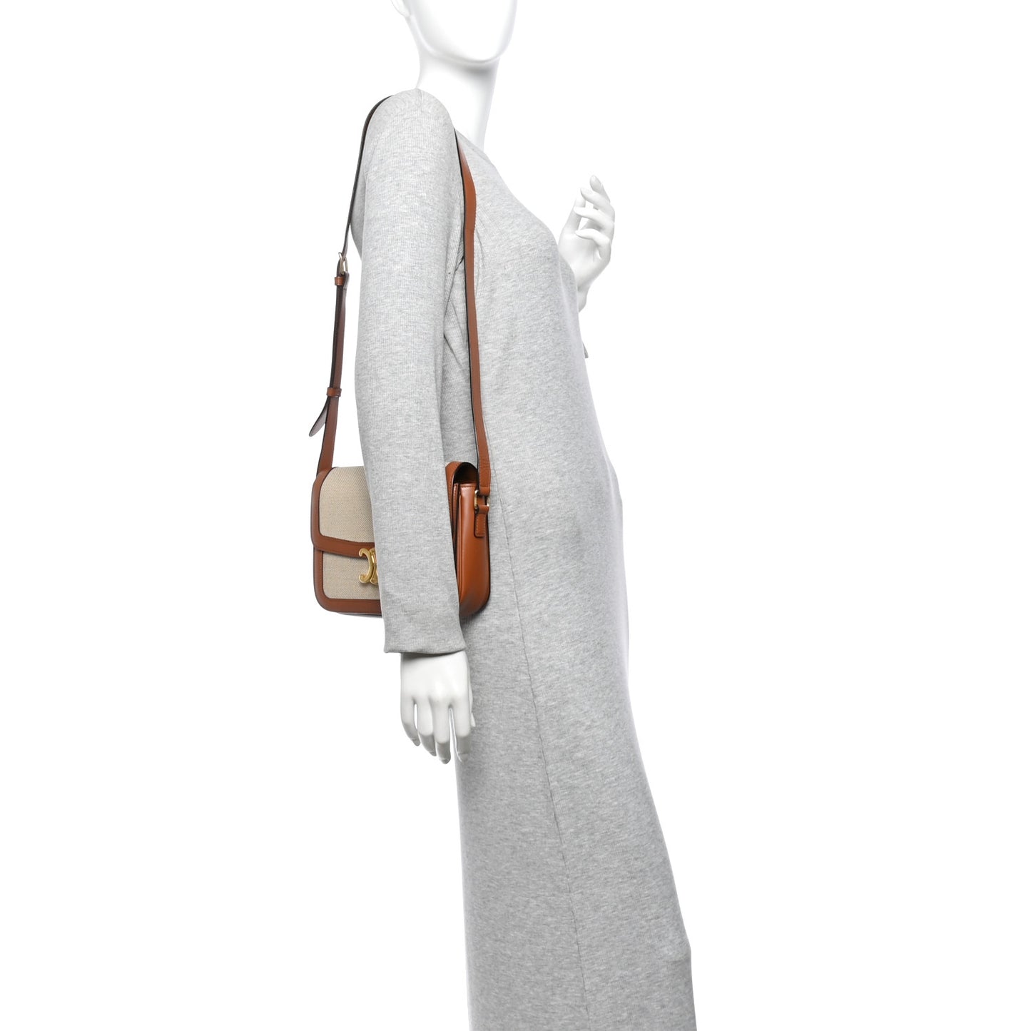 Textile Natural Calfskin Medium Triomphe Bag White Tan
