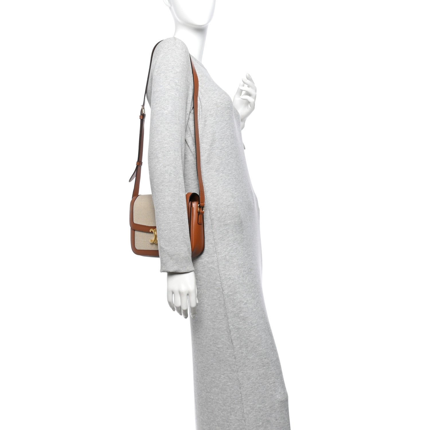 Celine Textile Natural Calfskin Medium Triomphe Bag White Tan 2 of 14