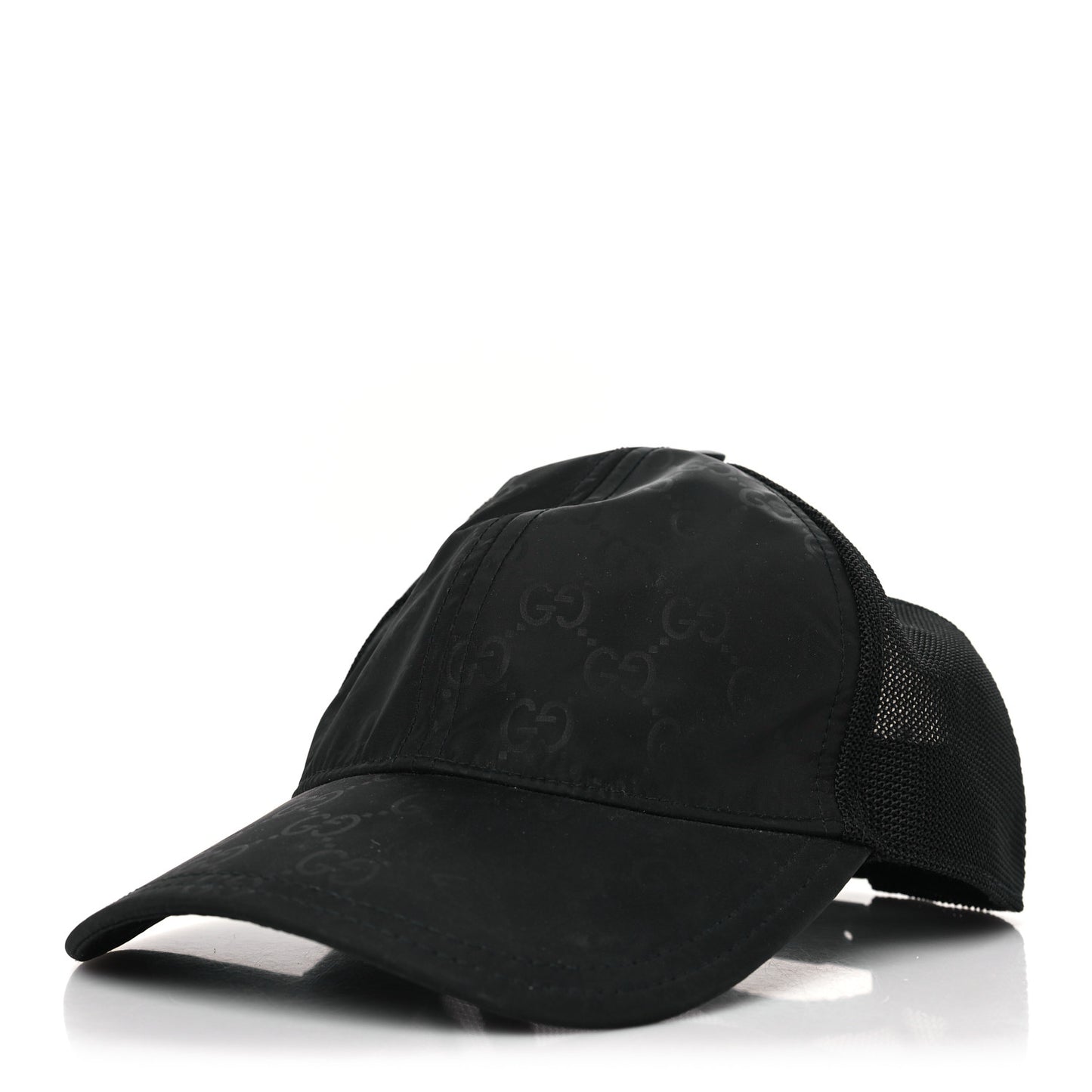 Nylon Light Mesh Dollar Calfskin GG Monogram Baseball Hat L Black