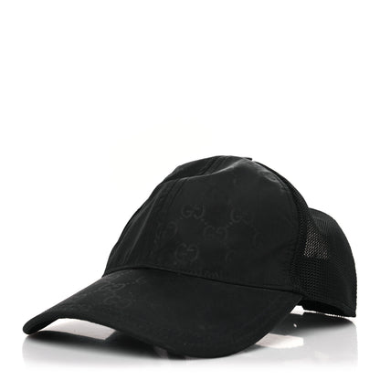 Gucci Nylon Light Mesh Dollar Calfskin GG Monogram Baseball Hat L Black 1 of 8