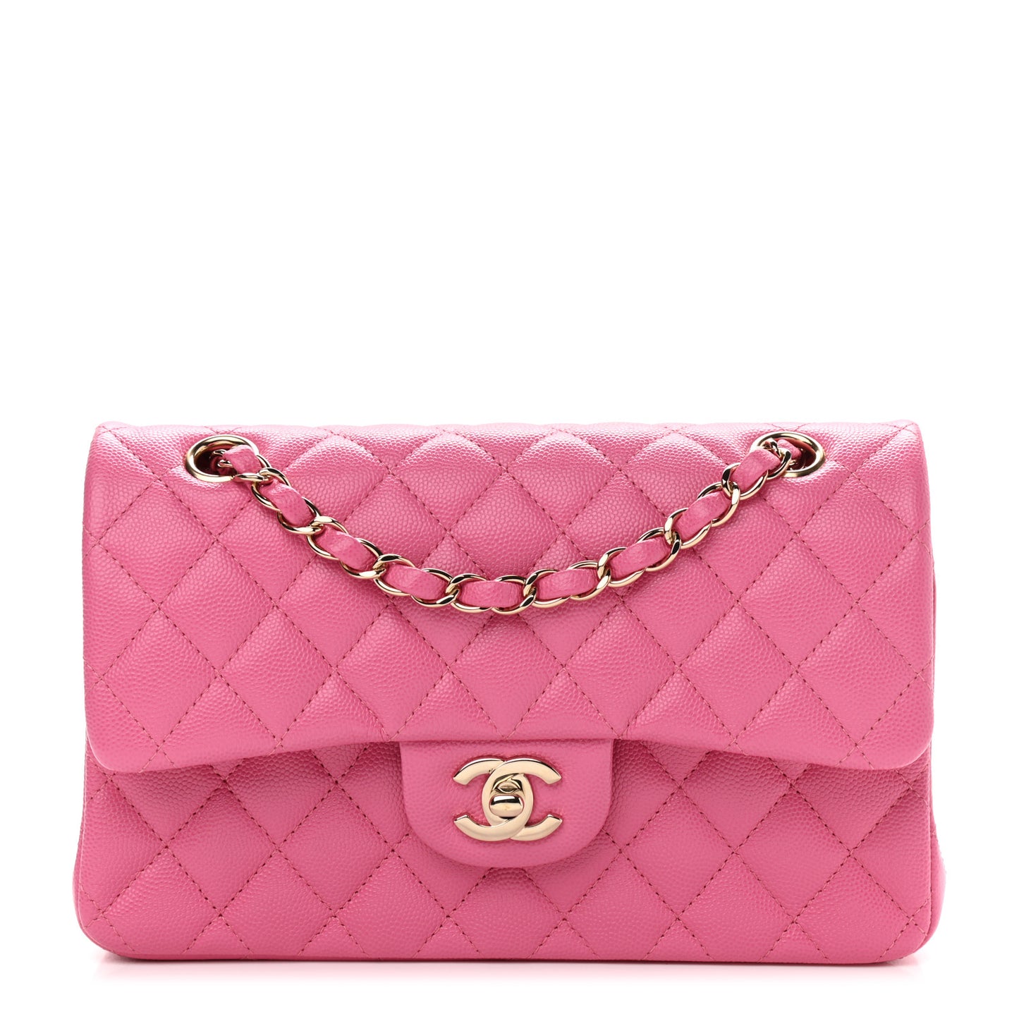 Caviar Quilted Small Double Flap Pink