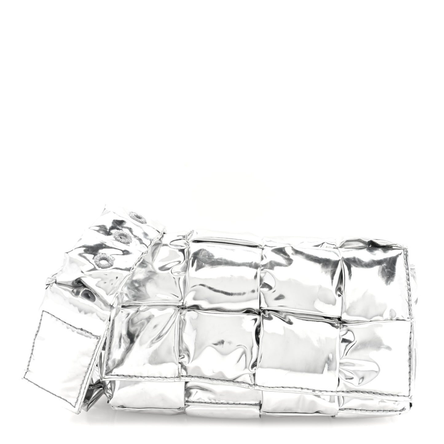 Metallic Lambskin Maxi Intrecciato Padded The Belt Cassette Bag Silver