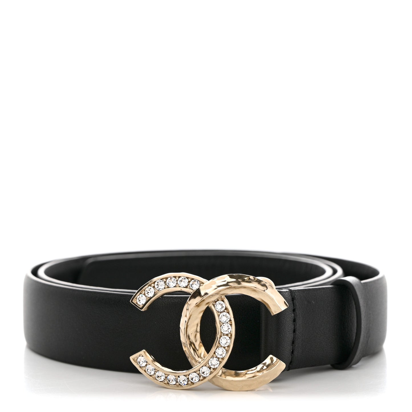 Calfskin Crystal Metal Quilted CC Belt 80 32 Black