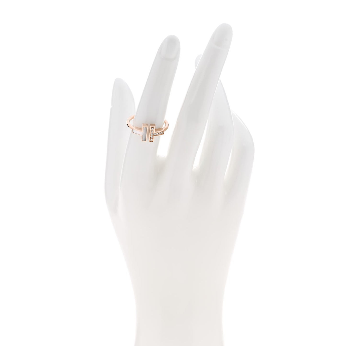 18K Rose Gold Diamond Mother of Pearl T Wire Ring 53 6.5