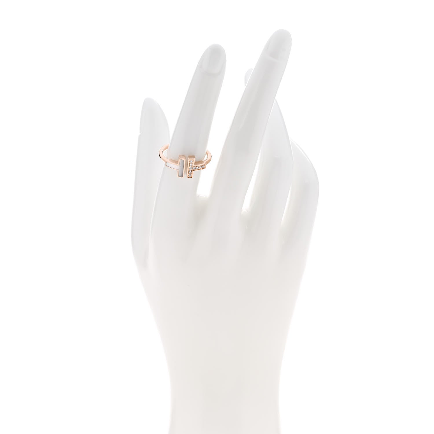 Tiffany 18K Rose Gold Diamond Mother of Pearl T Wire Ring 53 6.5 2 of 5