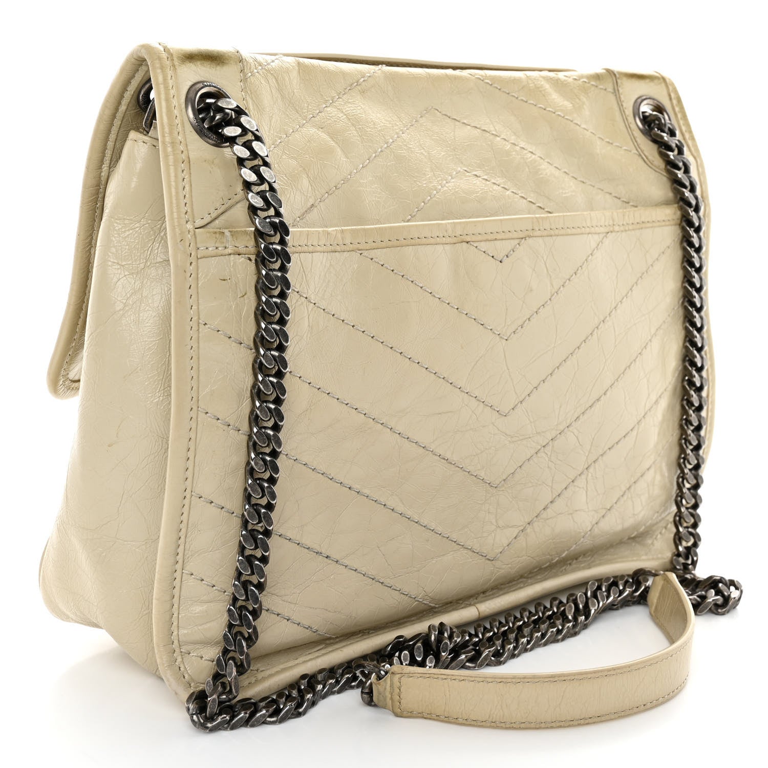 Saint Laurent Crinkled Calfskin Matelasse Monogram Medium Niki Chain Satchel Ivory 3 of 12