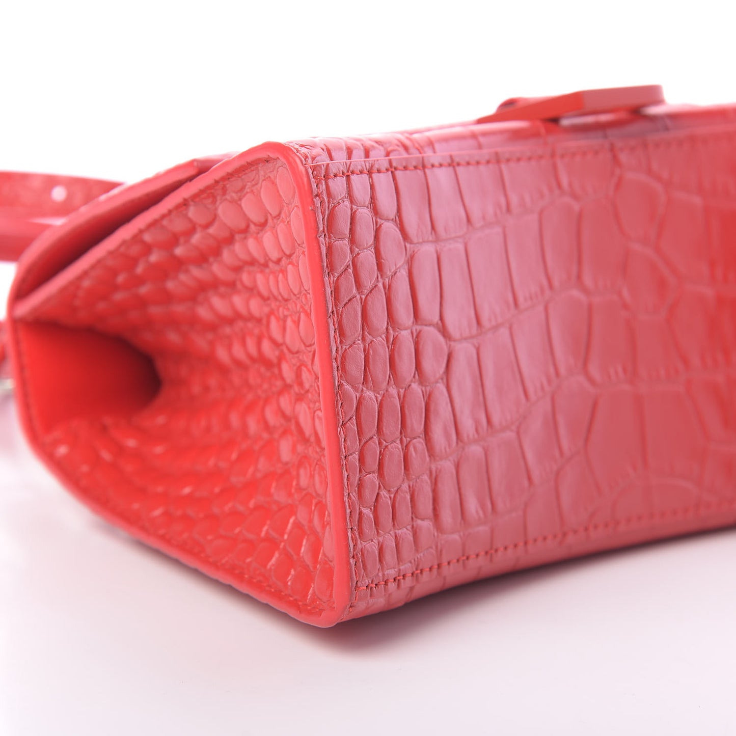 Shiny Calfskin Tonal B Crocodile Embossed Small Hourglass Top Handle Bag Bright Red