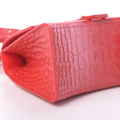 Balenciaga Shiny Calfskin Tonal B Crocodile Embossed Small Hourglass Top Handle Bag Bright Red 10 of 13