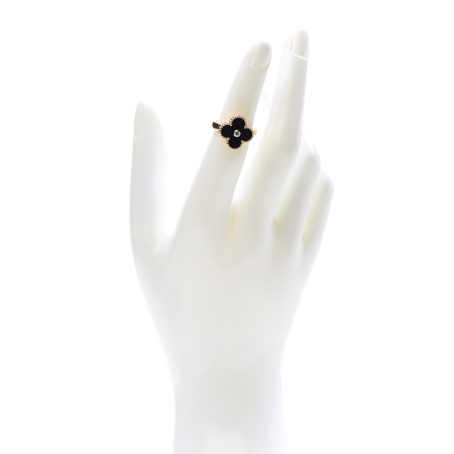 18K Yellow Gold Black Onyx Diamond Vintage Alhambra Ring 49 5