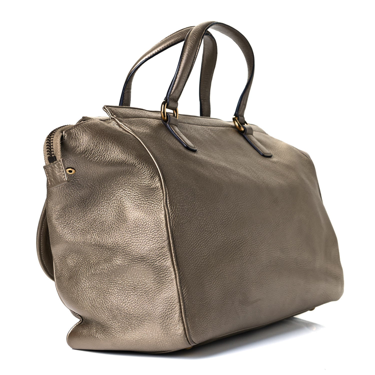 Gucci Metallic Pebbled Calfskin Medium 1973 Top Handle Satchel Golden Beige 3 of 20