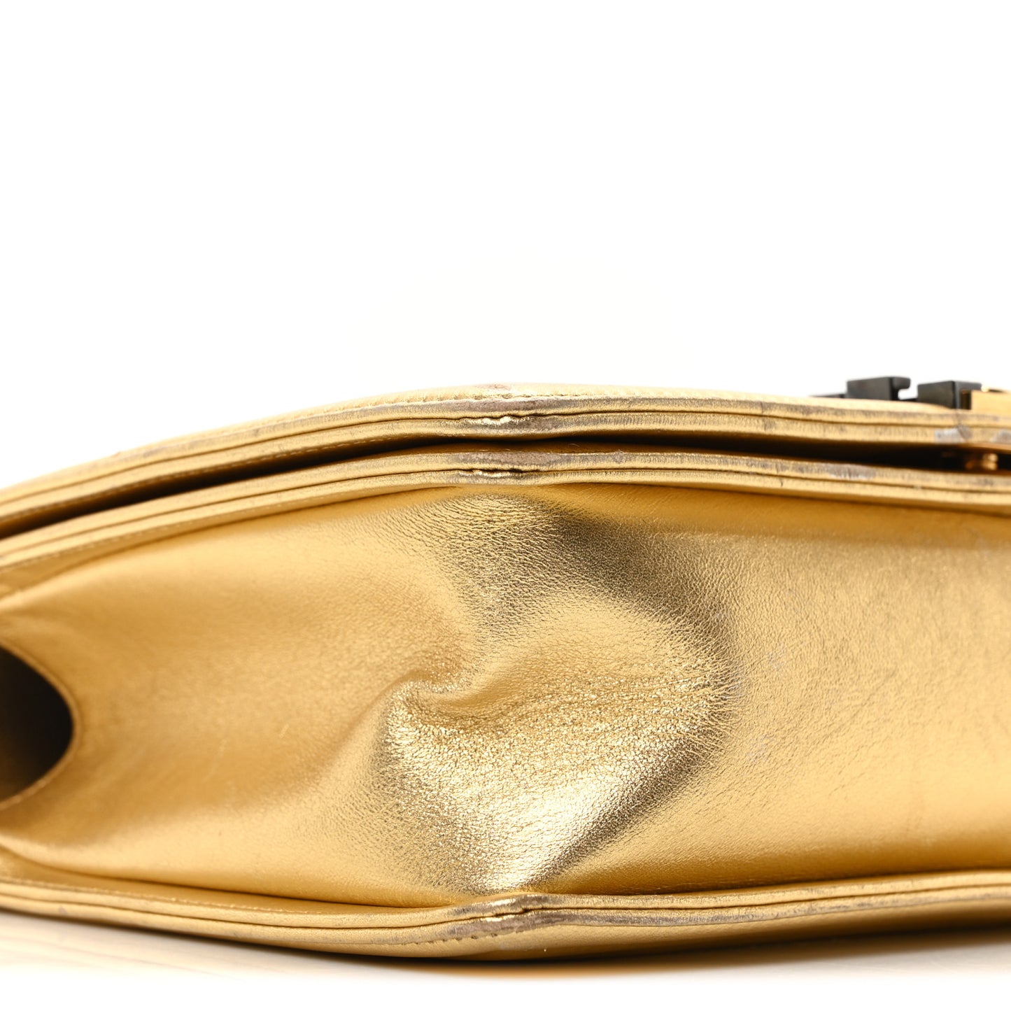 Metallic Lambskin Embossed New Medium Cube Boy Flap Gold