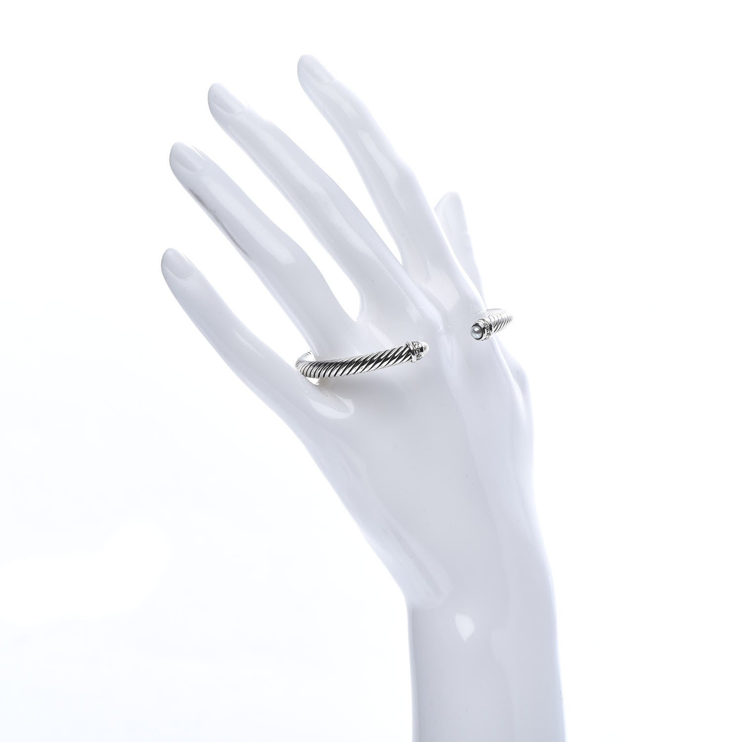 David Yurman Sterling Silver Diamond Pearl 5mm Cable Classics Bracelet 2 of 5