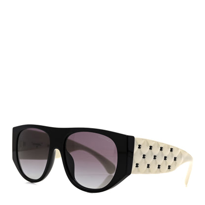 Chanel Acetate Quilted CC Pilot Sunglasses 71465 White Black 1 of 8