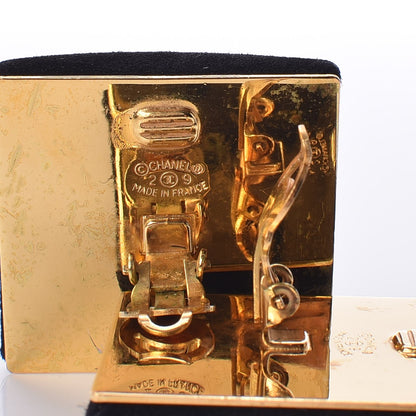 Chanel Suede Square Clip On Earrings Black Gold 4 of 4