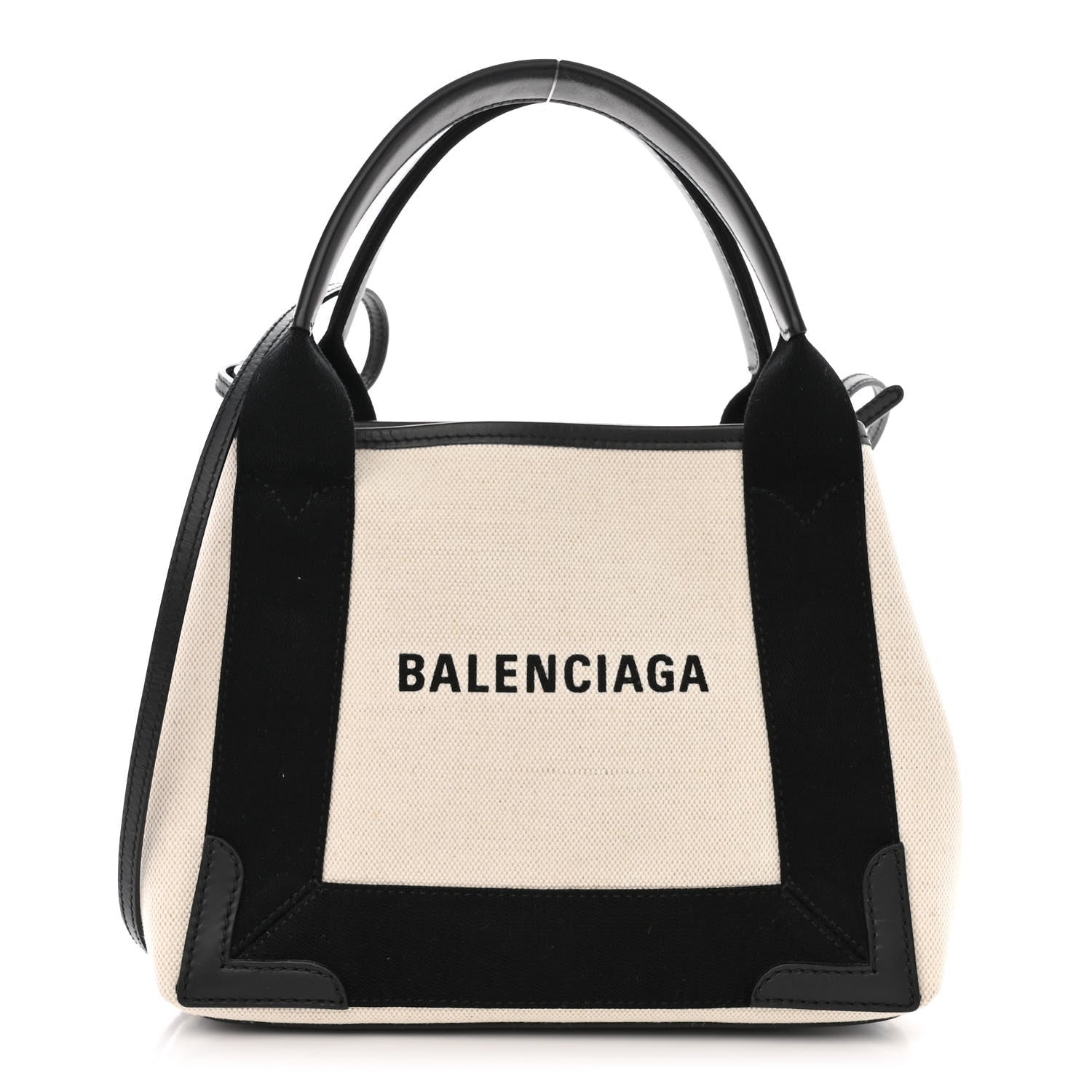 Balenciaga Cotton Canvas Calfskin Navy Cabas XS Natural Black 3 of 13