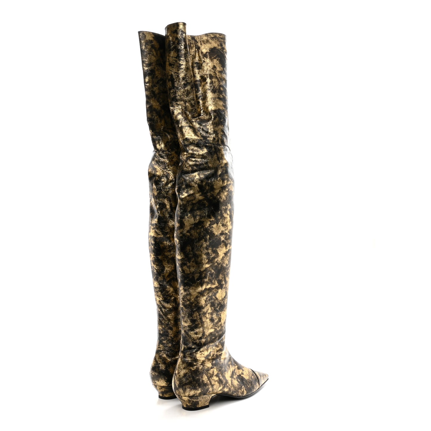 Laminated Goatskin Over the Knee Boots 40 Bronze