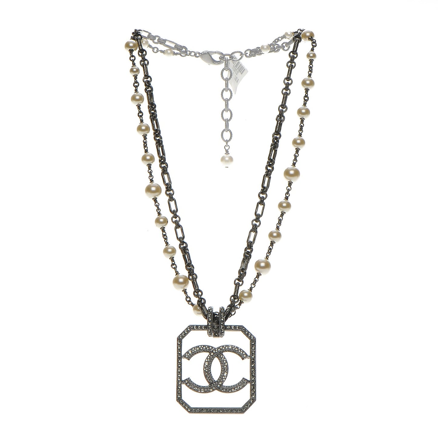 Pearl Crystal CC Double Strand Necklace Ruthenium