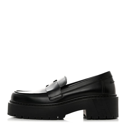 Hermes Glazed Calfskin Womens Hitch Loafers 37 Black 1 of 9