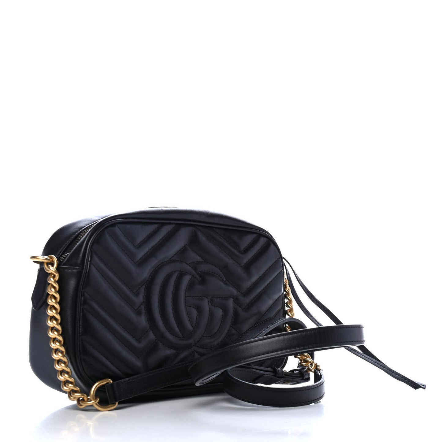 Calfskin Matelasse Small GG Marmont Chain Shoulder Bag Black