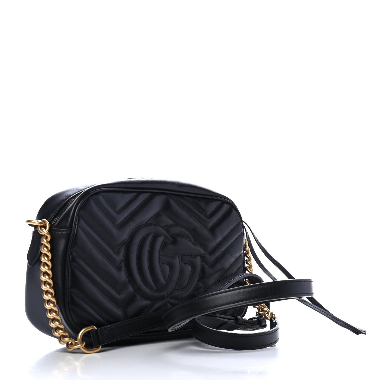 Gucci Calfskin Matelasse Small GG Marmont Chain Shoulder Bag Black 2 of 4