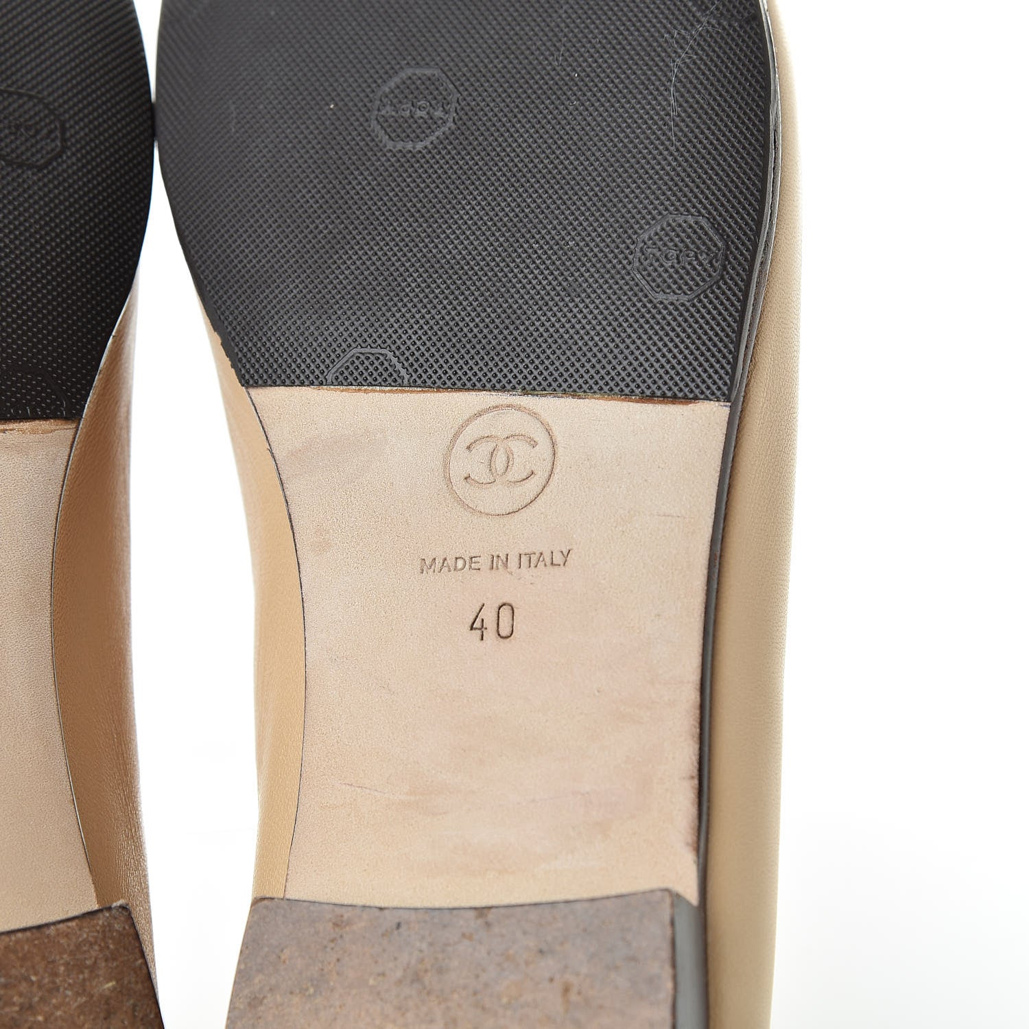 Chanel Lambskin Cap Toe CC Ballerina Flats 40 Beige Black 7 of 15