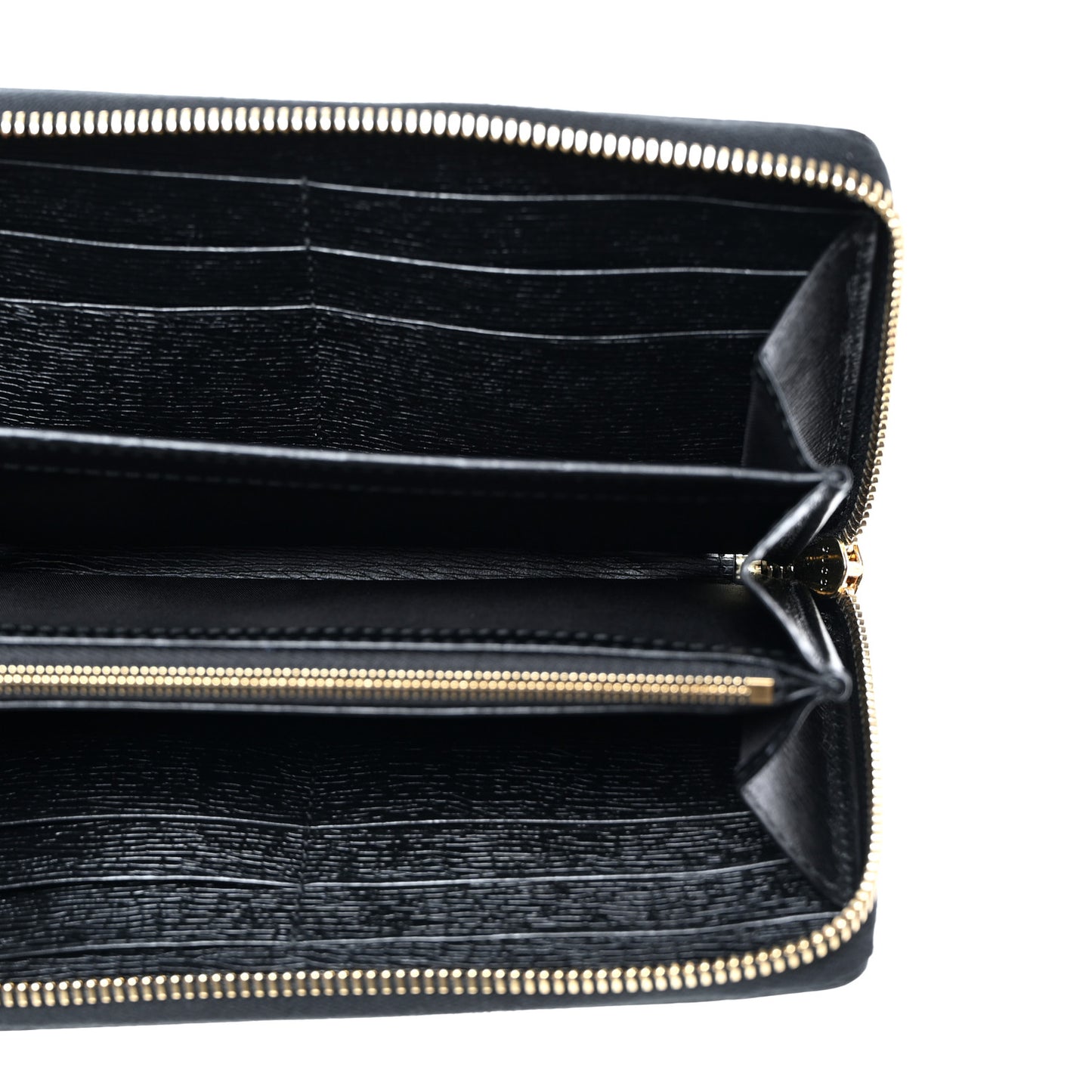 Textured Calfskin Gucci Script Zip Around Wallet Black