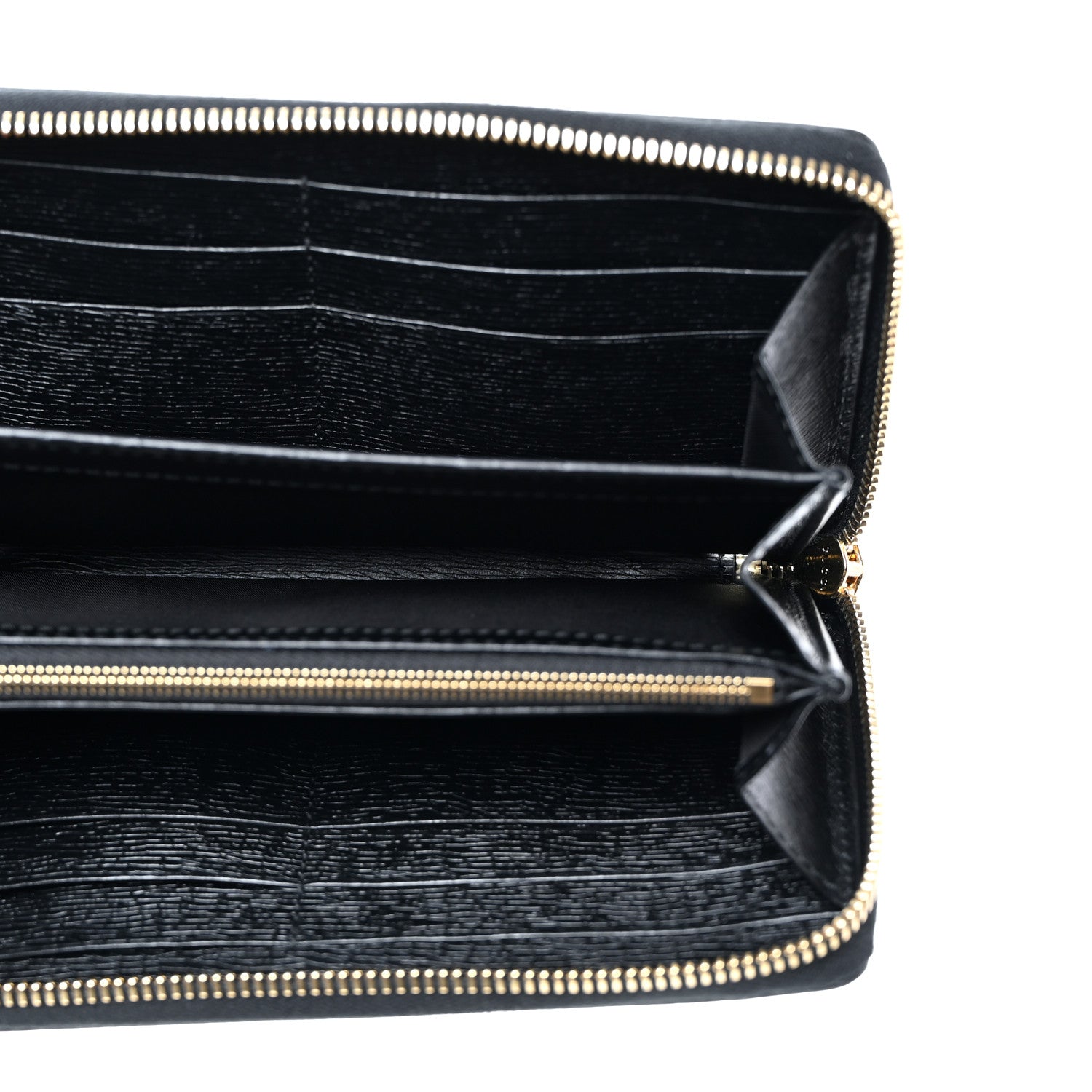 Gucci Textured Calfskin Gucci Script Zip Around Wallet Black 6 of 8