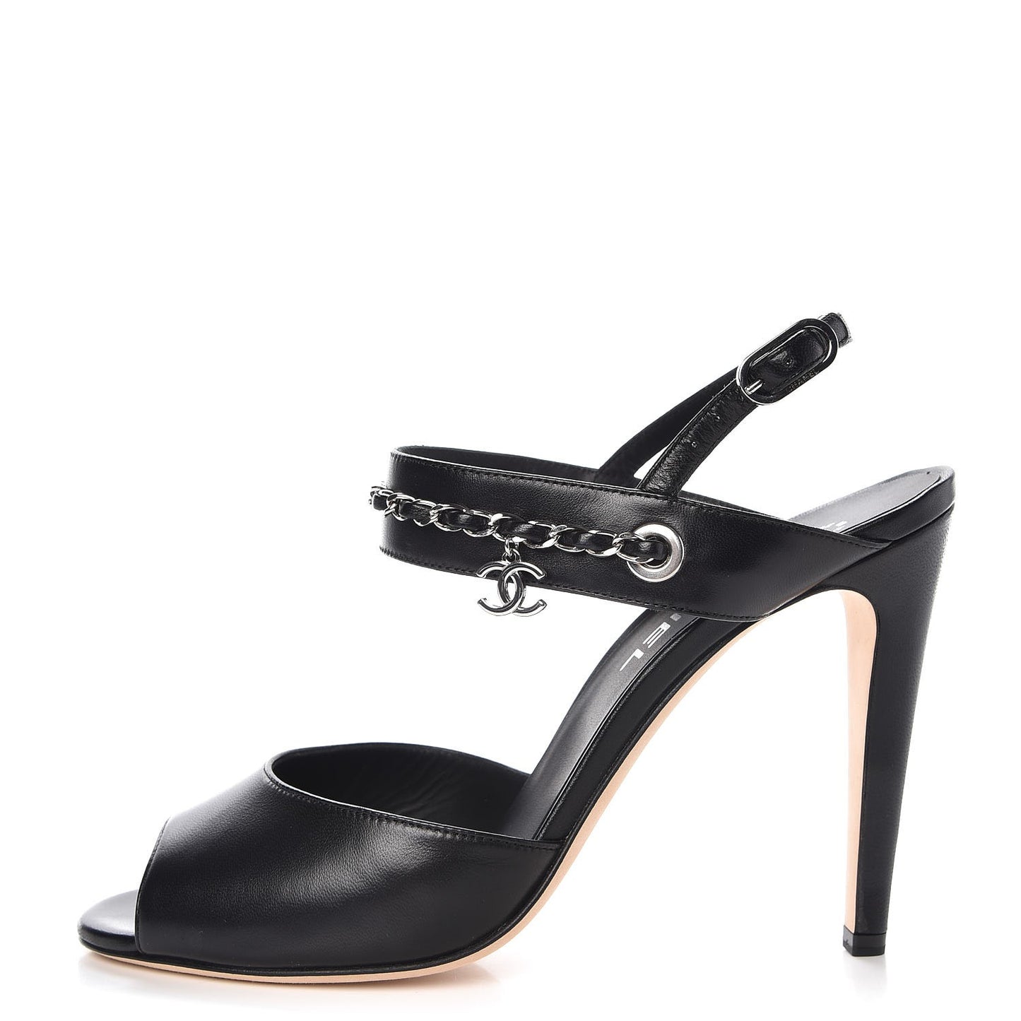 Lambskin CC Chain Sandals 39 Black