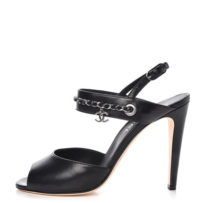 Chanel Lambskin CC Chain Sandals 39 Black 1 of 9