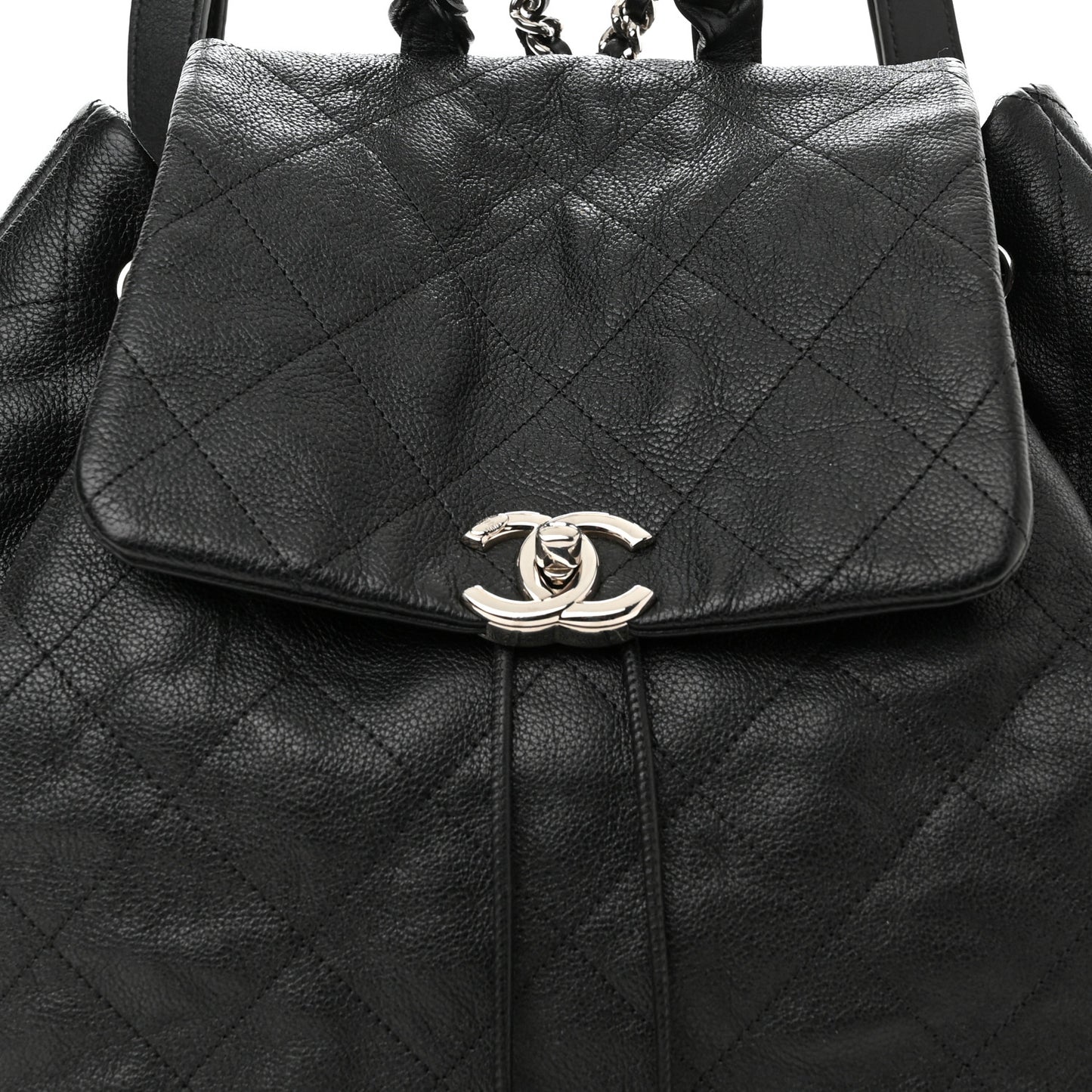 Grained Calfskin Stitched Braided With Style Backpack Black