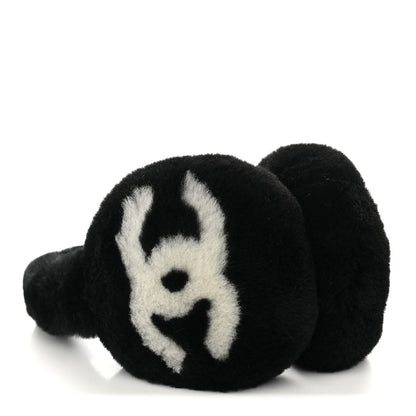 Chanel Shearling CC Ear Muffs Black White 4 of 5