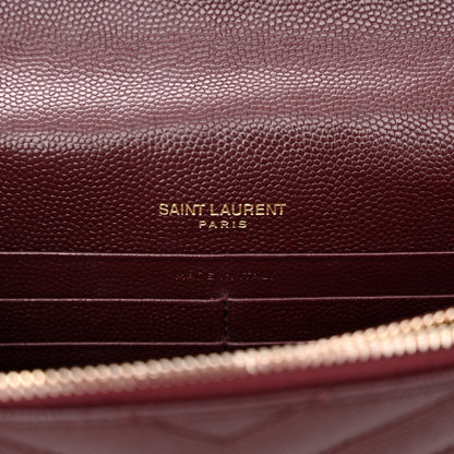 Saint Laurent Grain De Poudre Matelasse Chevron Monogram Envelope Chain Wallet Rouge Legion 6 of 10