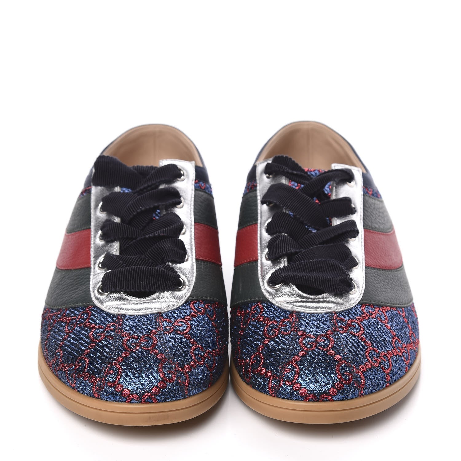 Gucci Lurex Calfskin Web GG Monogram Womens Falacer Sneakers 38 Iridescent Blue Iridescent Red Silver 2 of 9