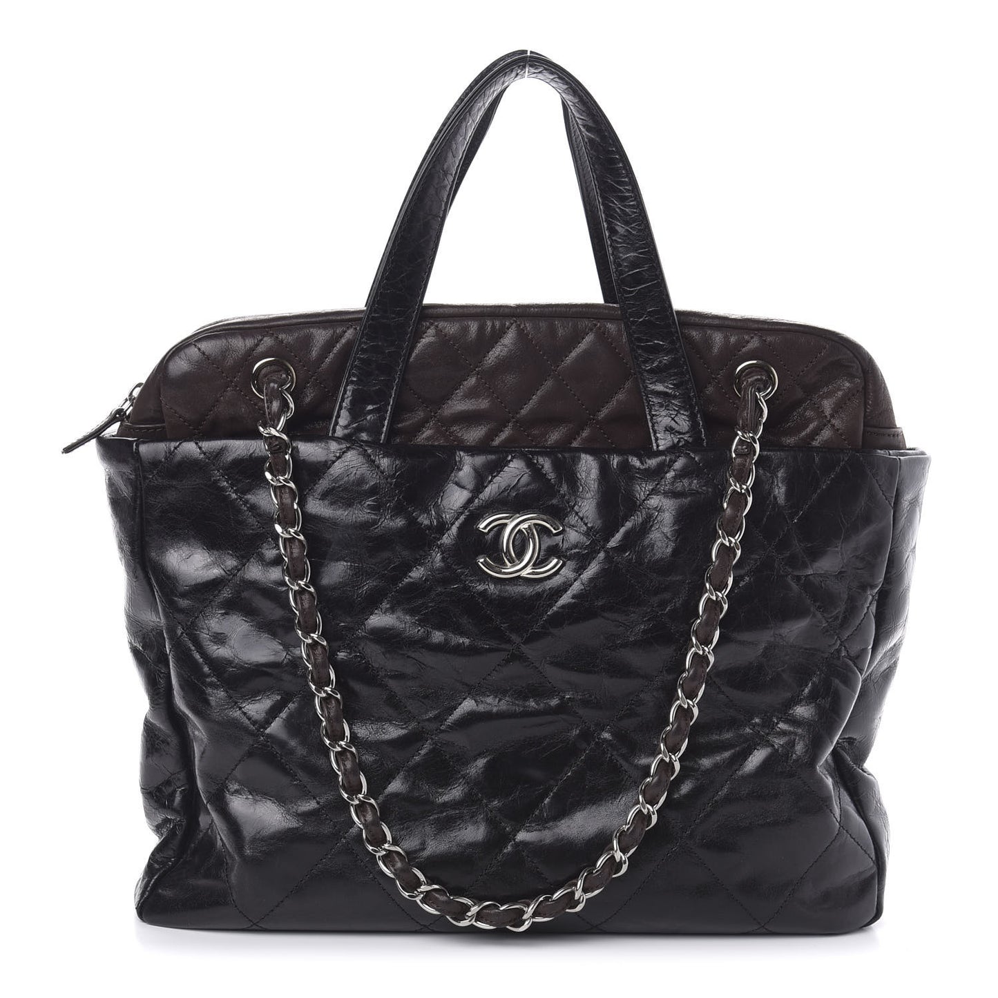 Glazed Calfskin Lambskin Portobello Tote Black