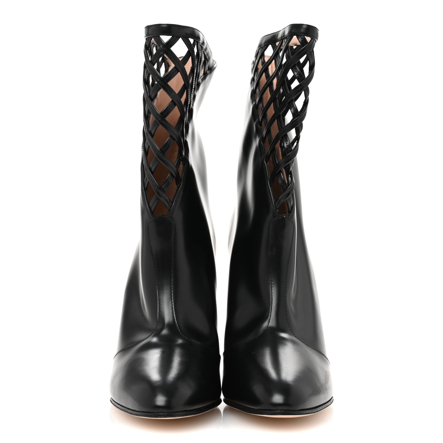 Plume Calfskin Damir Lattice Cutout Boots 38 Black