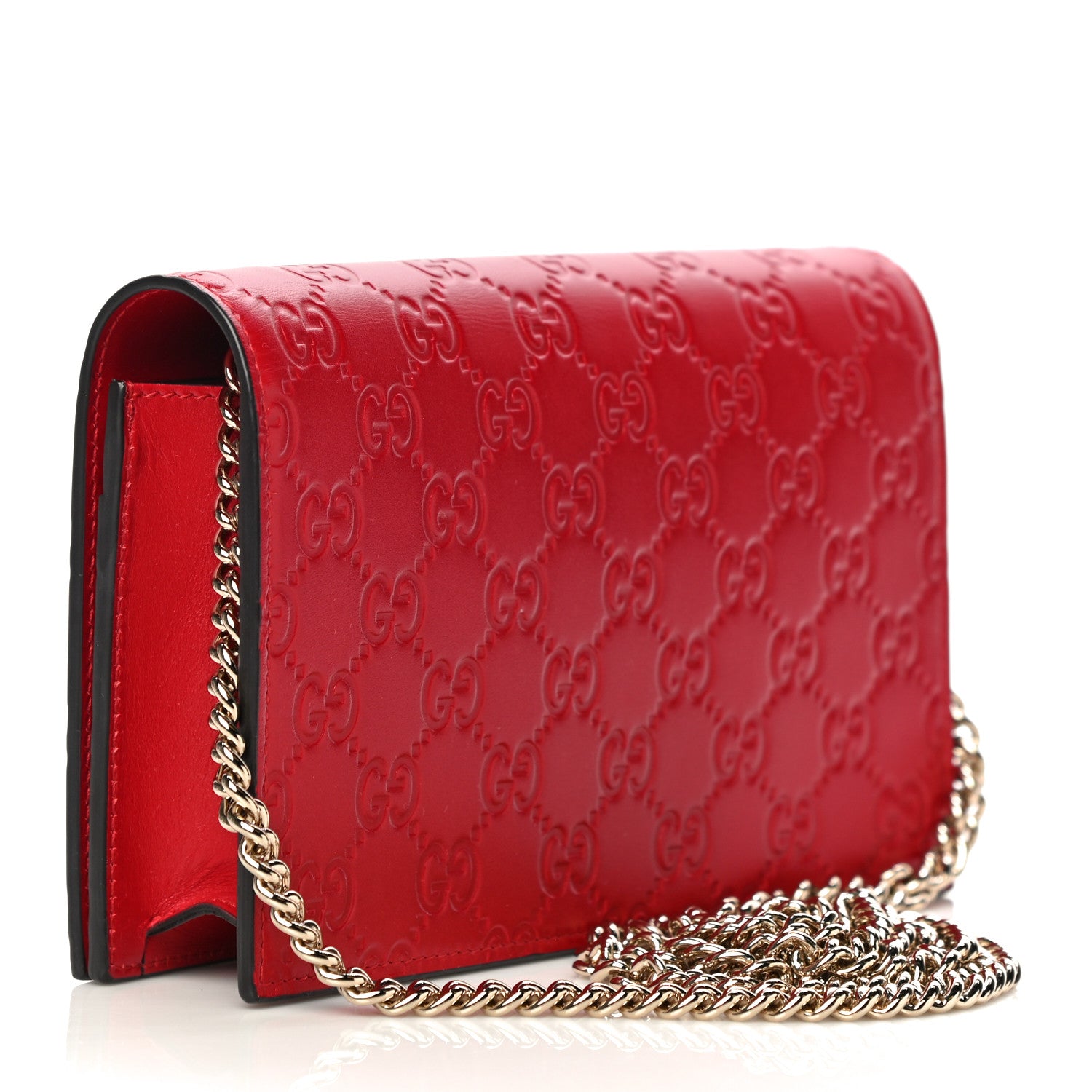 Gucci Guccissima Signature Bowy Chain Wallet Hibiscus Red 3 of 9