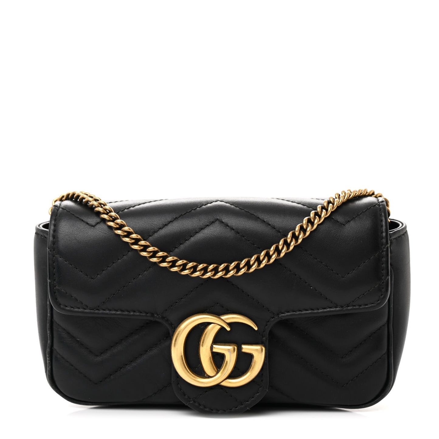 Calfskin Matelasse Super Mini GG Marmont Shoulder Bag Black