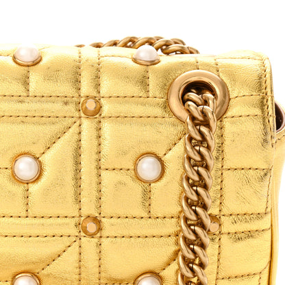 Gucci Metallic Calfskin Matelasse Studded Mini Pearly GG Marmont Shoulder Bag Gold 13 of 14