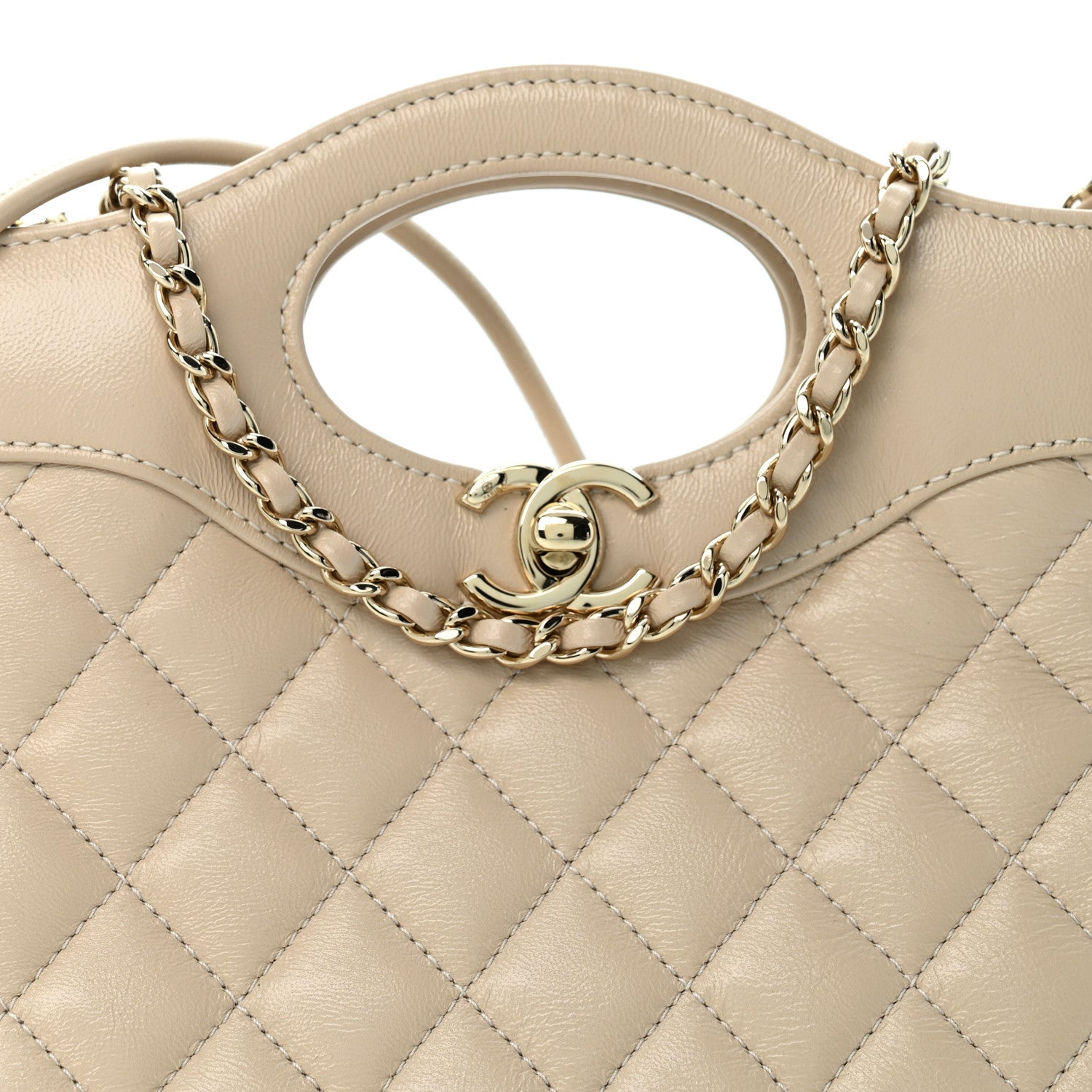 Chanel Shiny Crumpled Calfskin Quilted Mini 31 Shopping Bag  Beige 8 of 10