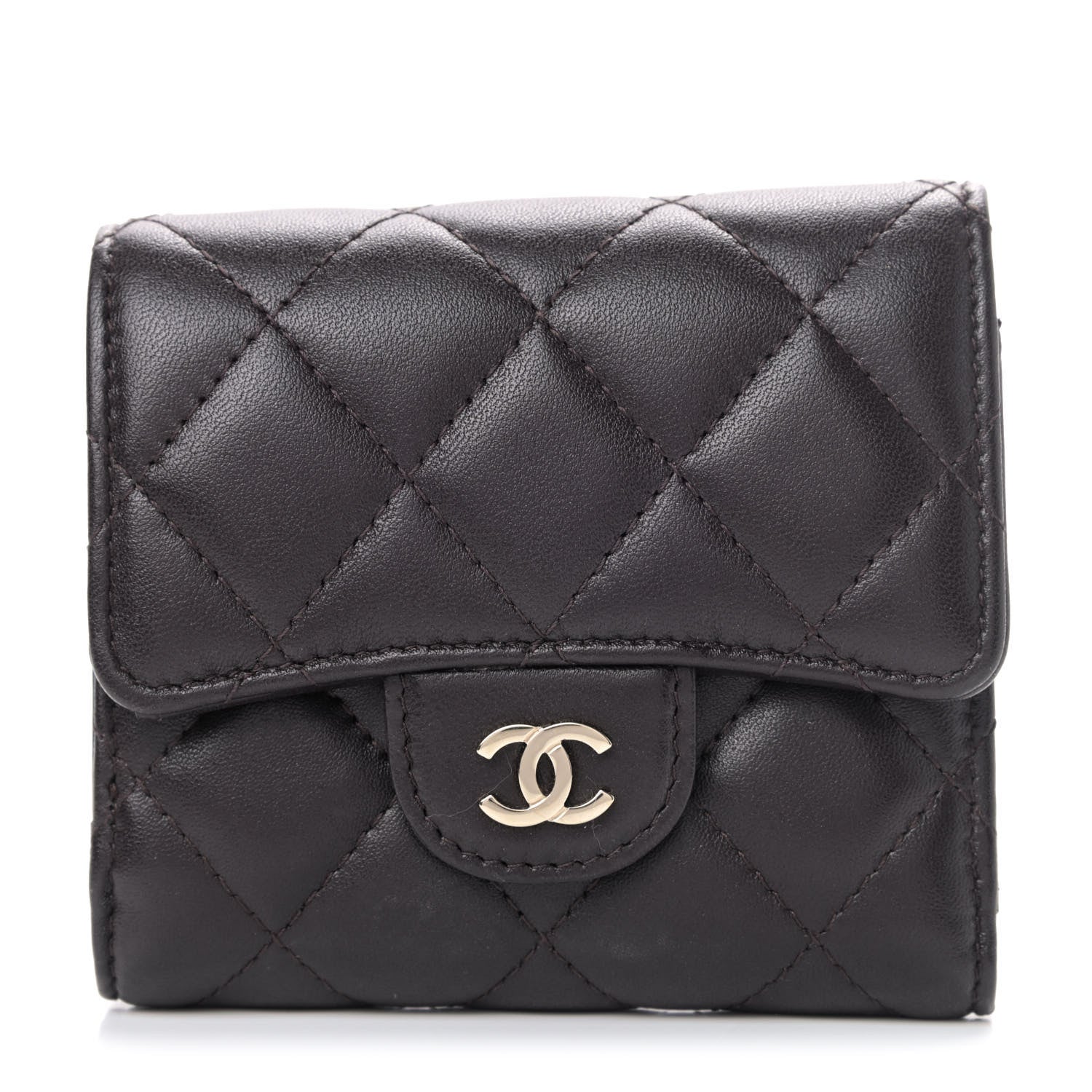 Chanel Lambskin Quilted Compact Flap Wallet Dark Brown 1 of 4