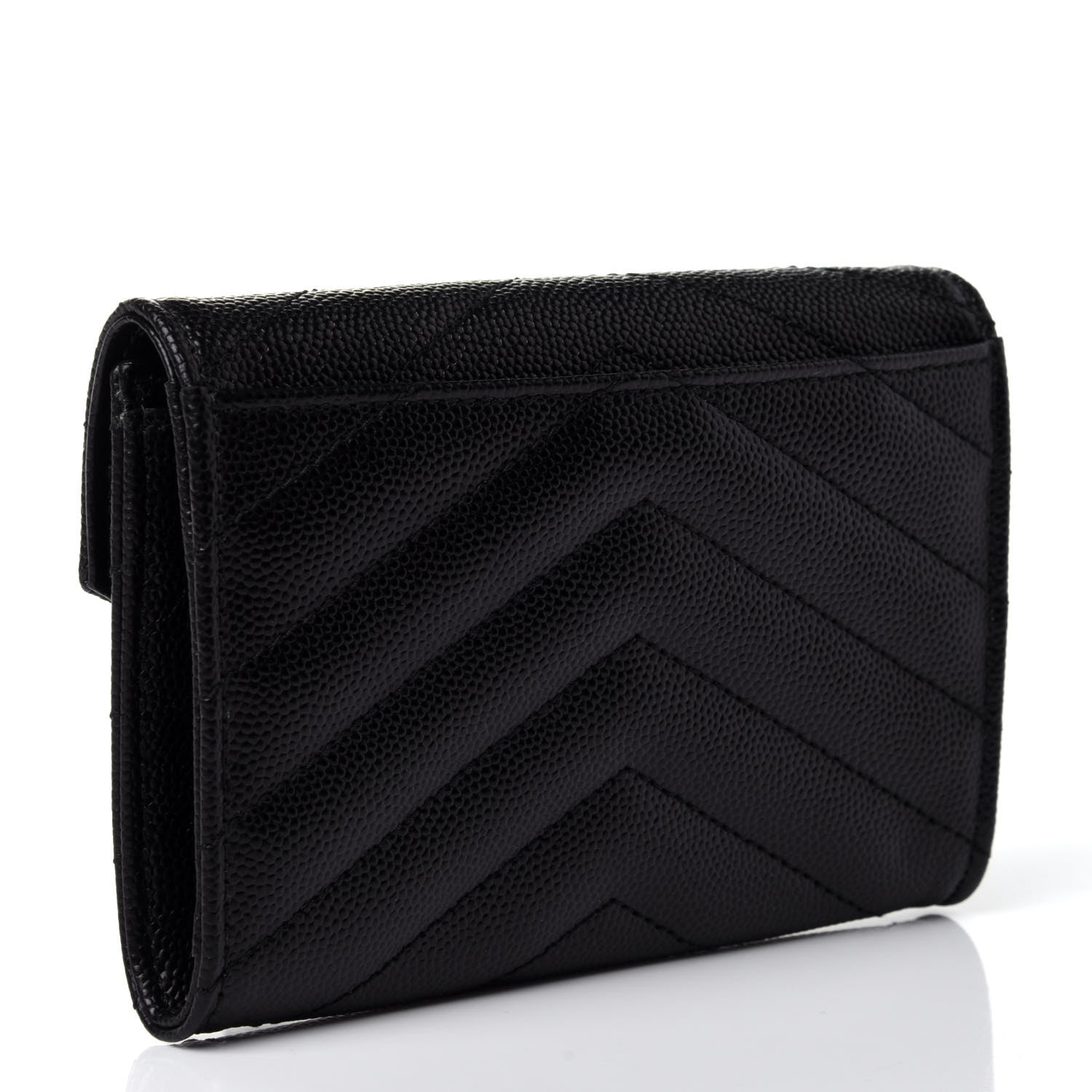 Saint Laurent Grain De Poudre Matelasse Chevron Small Monogram Envelope Wallet Black 2 of 5