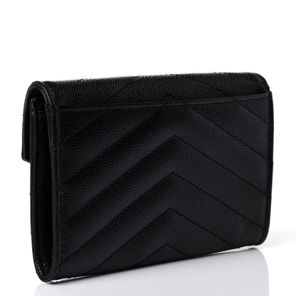 Saint Laurent Grain De Poudre Matelasse Chevron Small Monogram Envelope Wallet Black 2 of 5
