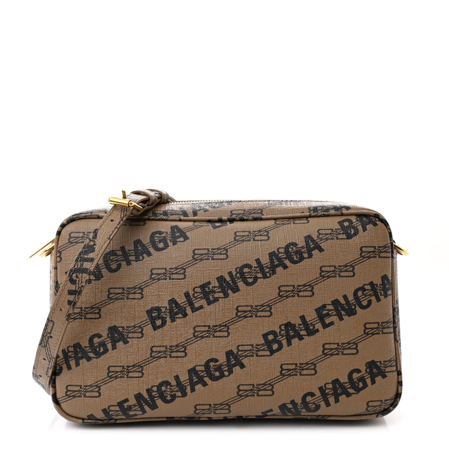 Coated Canvas BB Monogram Allover Logo Medium Signature Camera Bag Beige Brown Black