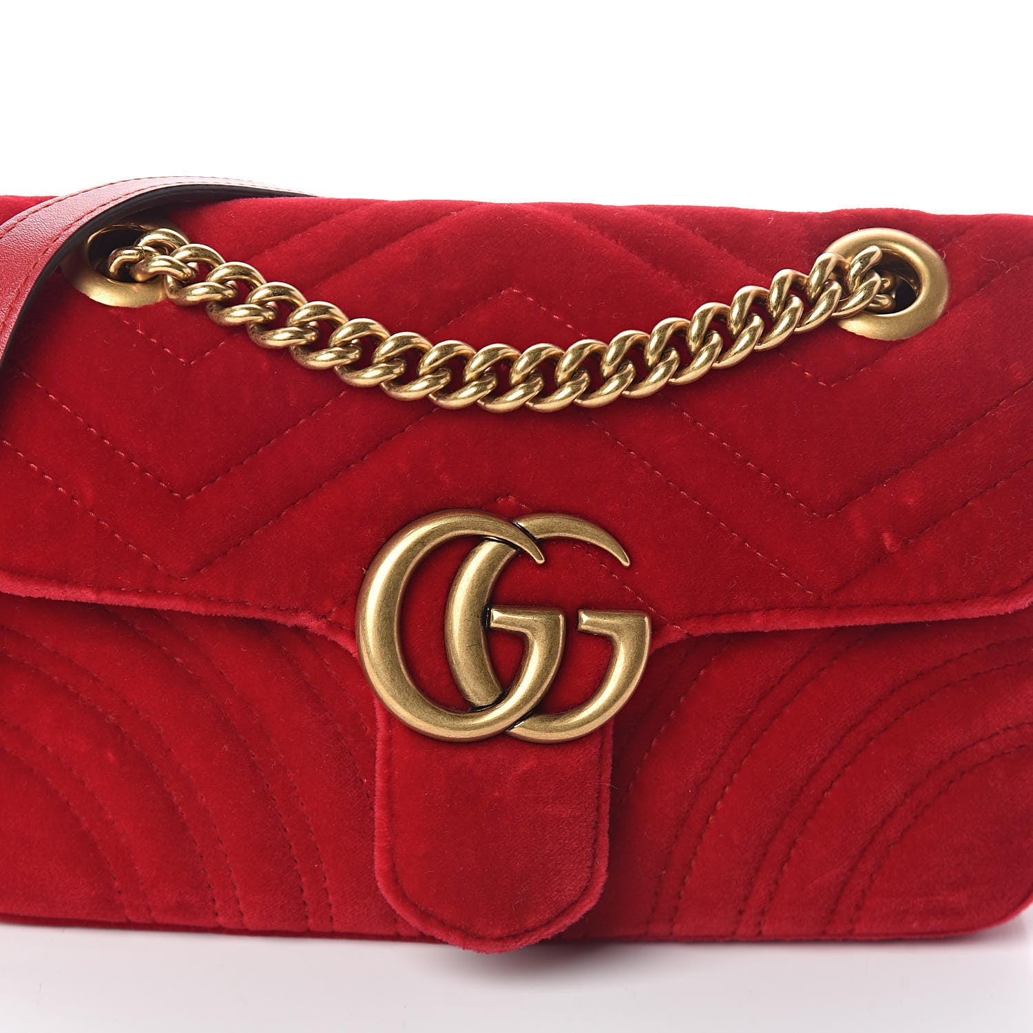 Gucci Velvet Matelasse Mini GG Marmont Shoulder Bag Hibiscus Red 7 of 9