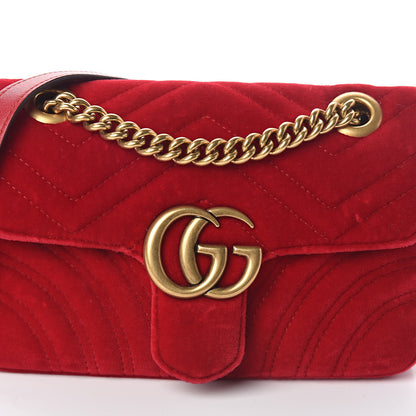 Gucci Velvet Matelasse Mini GG Marmont Shoulder Bag Hibiscus Red 7 of 9
